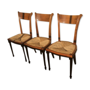 Lot 3 chaises merisier assise paille