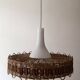 Suspension scandinave avec cadran en rotin et opaline en verre fumé, 1970