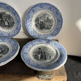 Set of 6 talking plates - creil and montereau France
