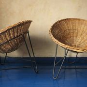 Pair of mid century bamboo and iron pod chairs, 1960s