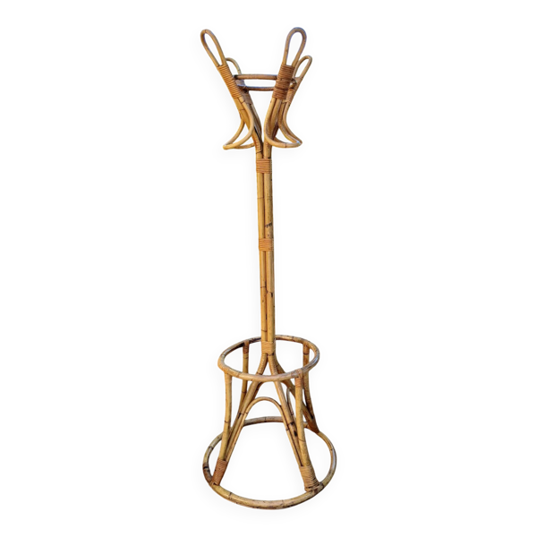 Porte manteau vintage en bambou et rotin