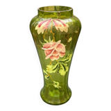 Art nouveau enamelled glass vase