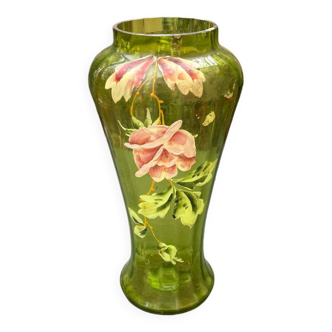 Art nouveau enamelled glass vase