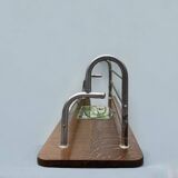 Large Art Deco wall-mounted coat rack in wood and chrome metal with mirror