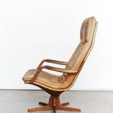 Berg Furniture Teak&Leather swivel Highback Lounge Chair
