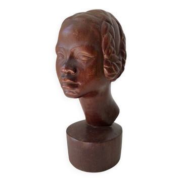 Art Deco bust of a young African woman, 1930s, wood