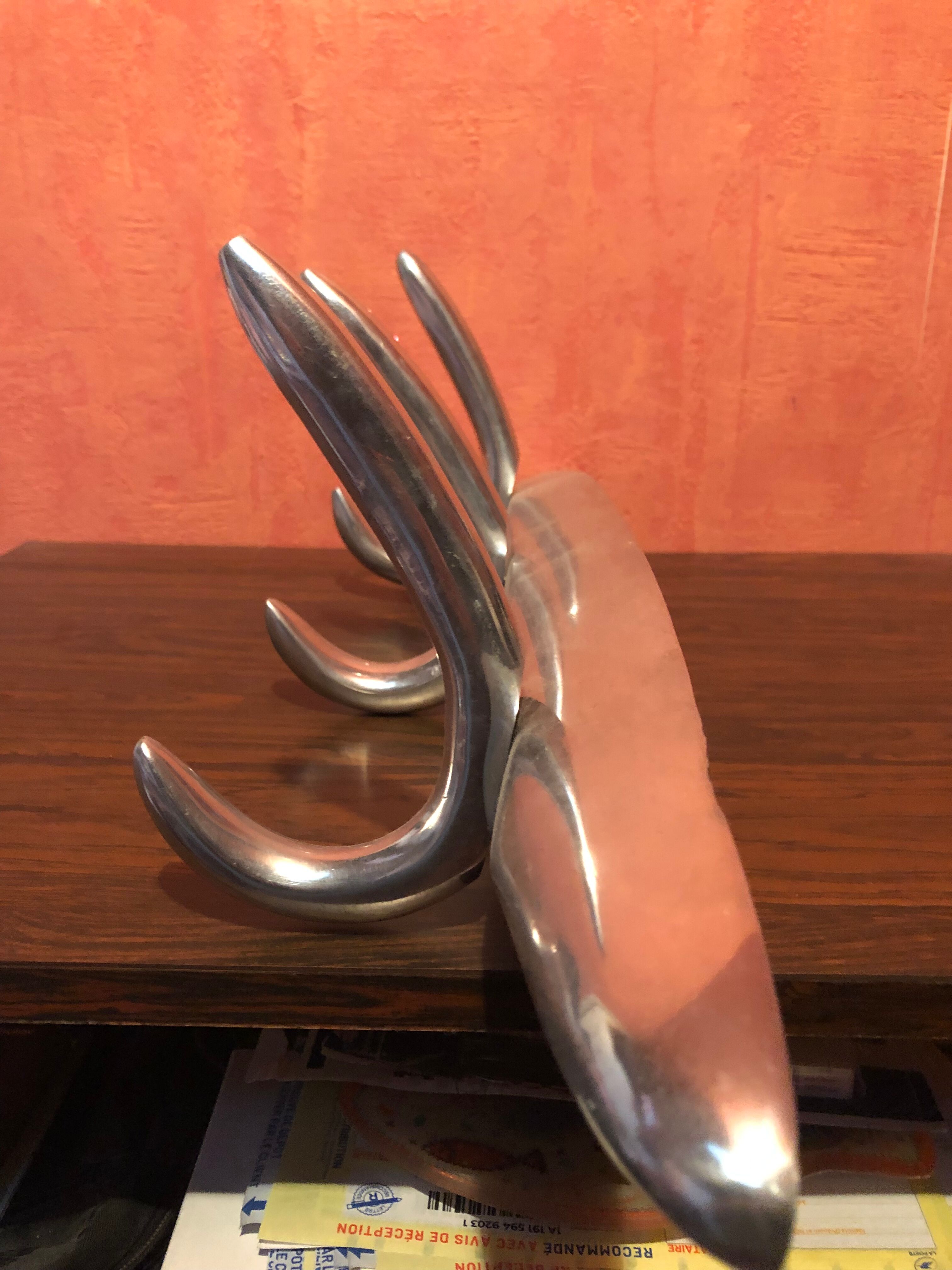 Old wall coat rack 3 patères doubles metal chrome design vintage
