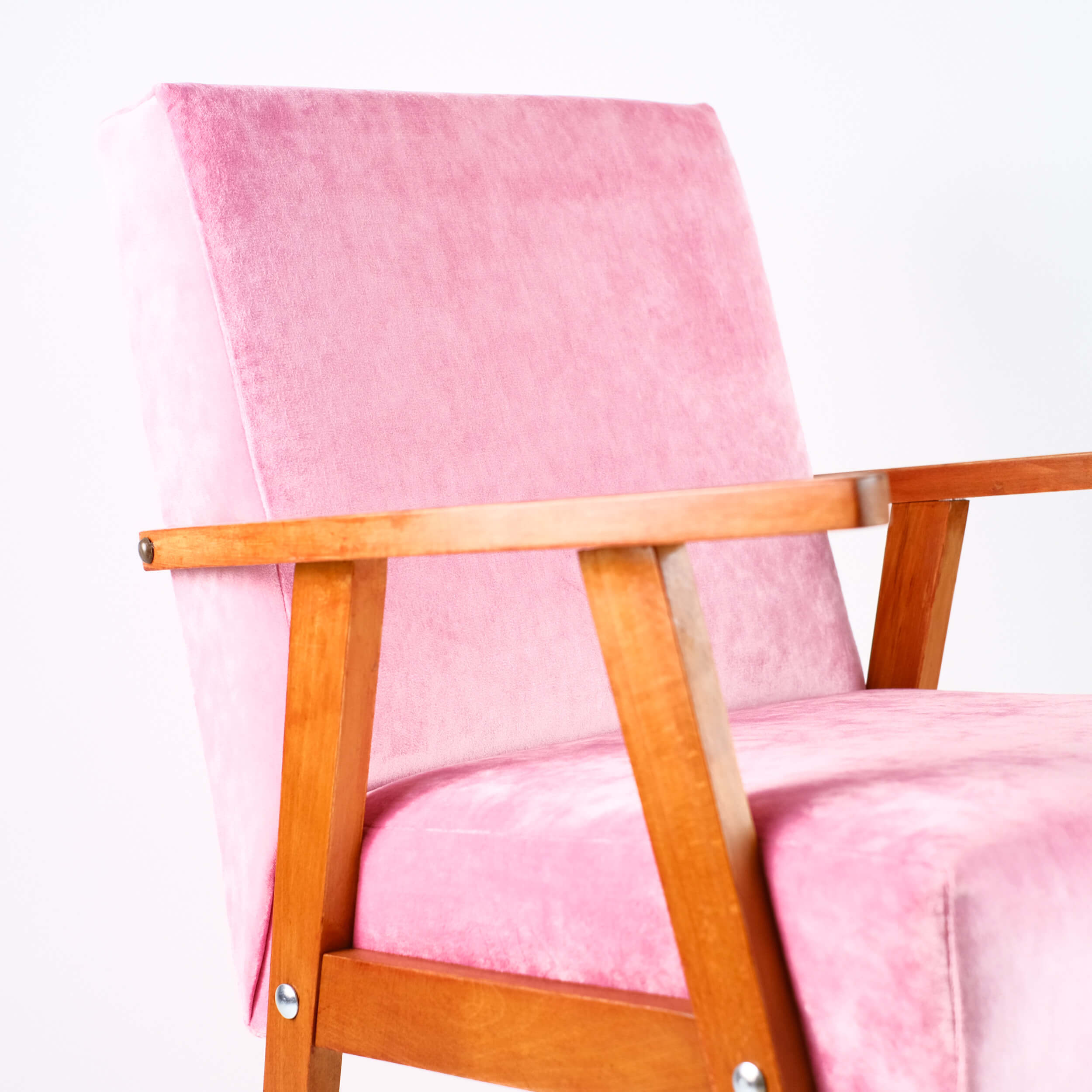 Vintage armchair pink, velvet Pierre Frey, solid wood, 60s / 70s, free shipping