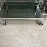 Vintage 70s serving cart in chromed metal and smoked glass
