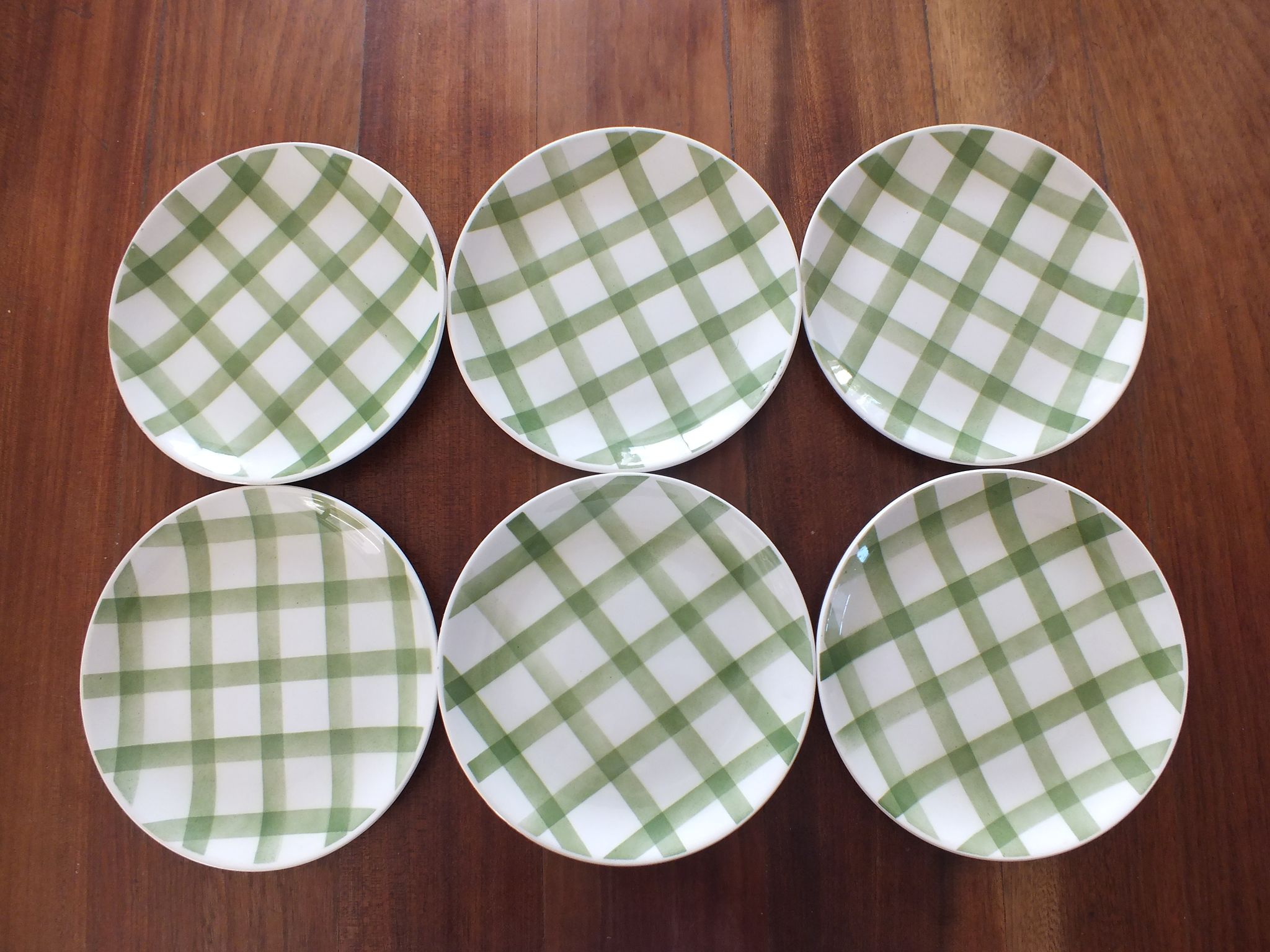 6 assiettes à hors d'œuvre Moulin des Loups Vichy, carreaux verts