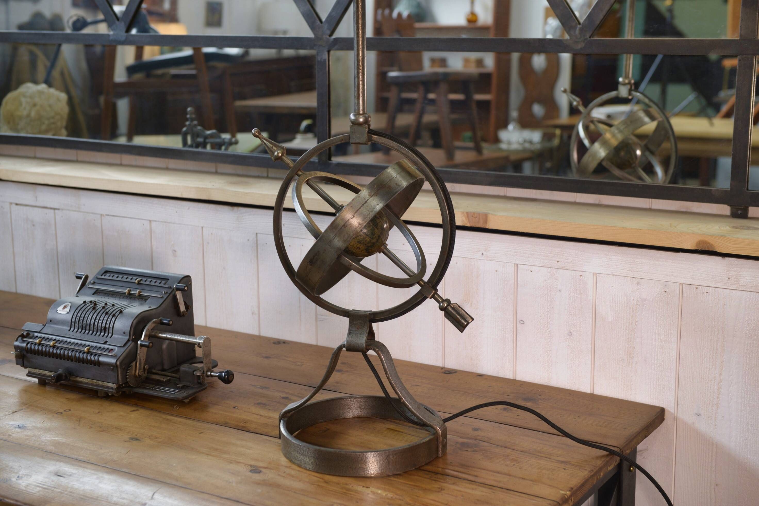 Neo-classical astrolabe lamp by Jean-Pierre Ryckaert 1960s