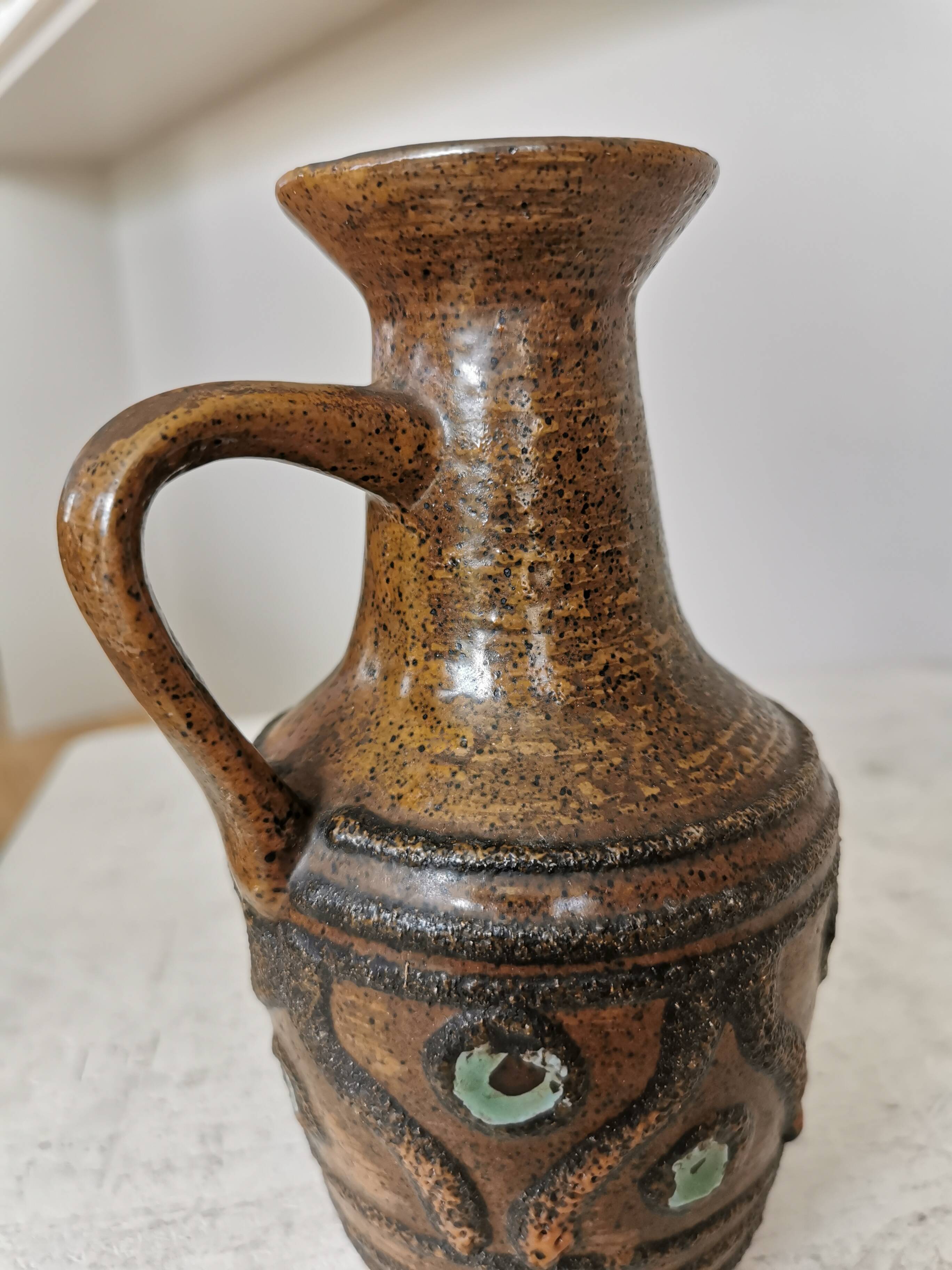 Rustic Ceramic Jug: 1970s West German Pottery Vase, Boho Decor