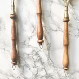Set of 3 vintage wooden and brass kitchen utensils