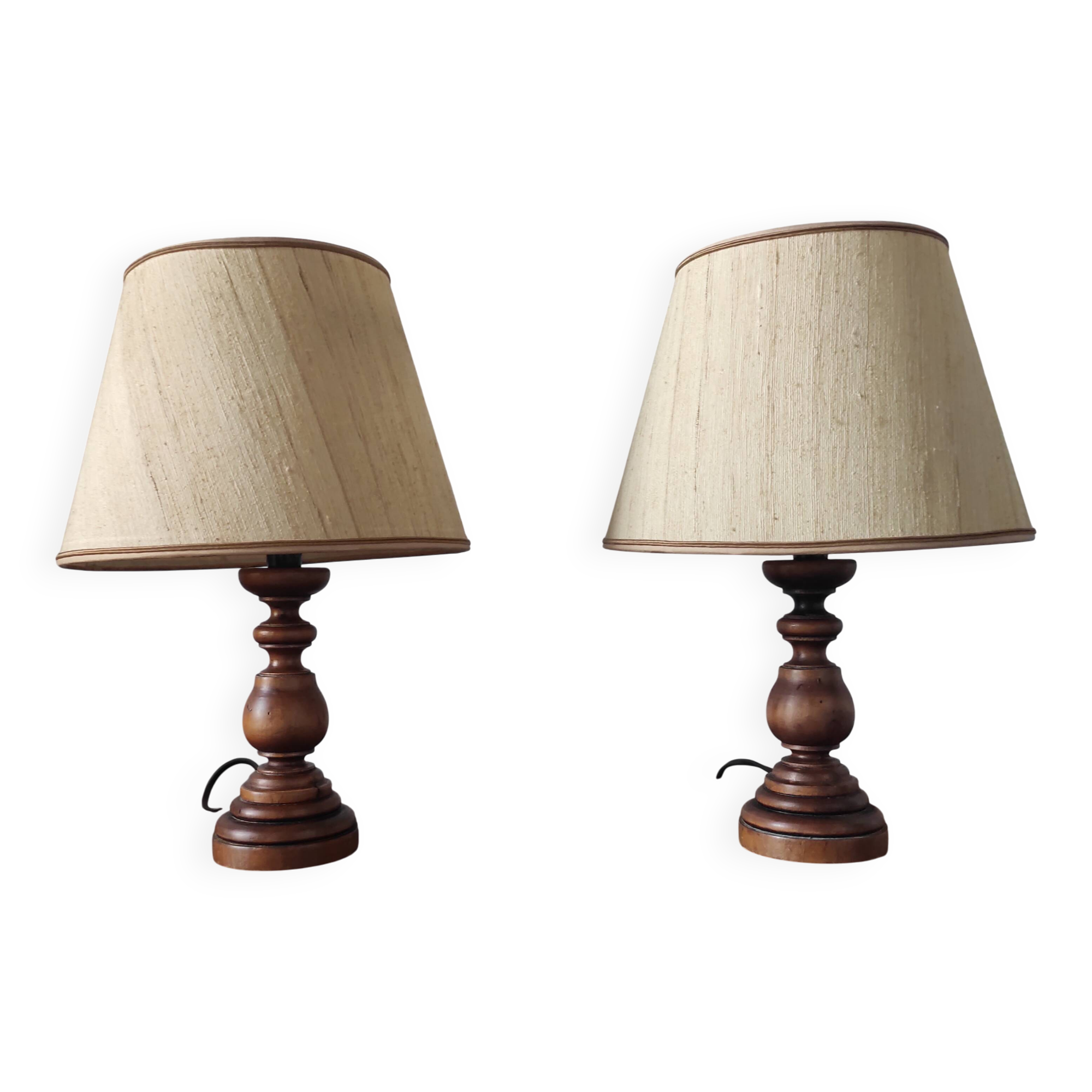 Pair of vintage turned wood lamps