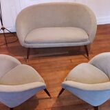 Armchair cocktail shell round 50 years 60 gray green