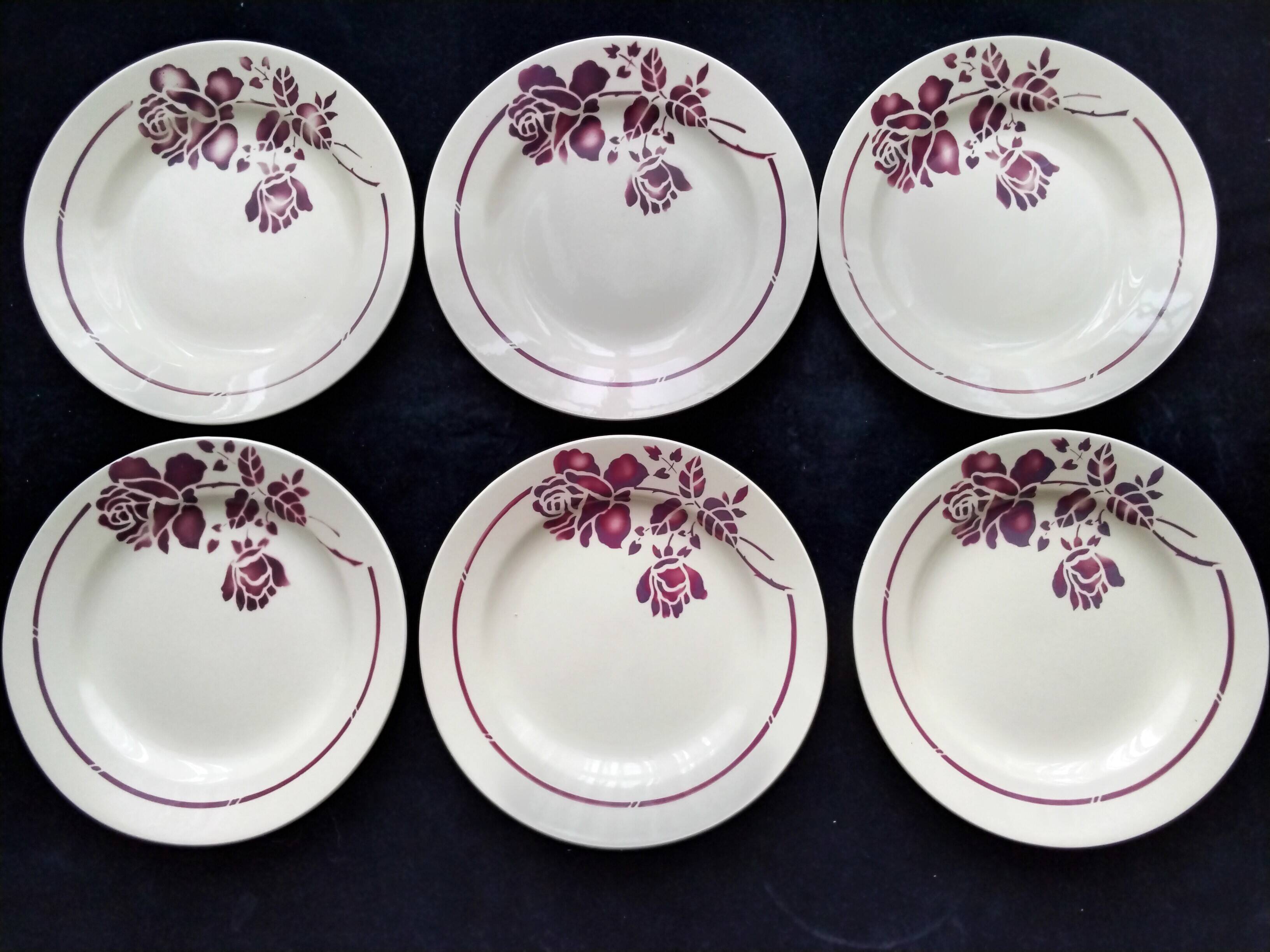 6 old earthenware dinner plates from saint amand
