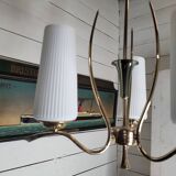 Vintage 3-light brass chandelier in opaline from the 60s