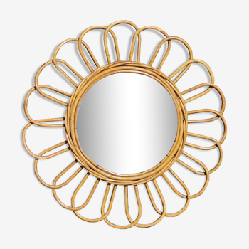 Vintage rattan flower mirror