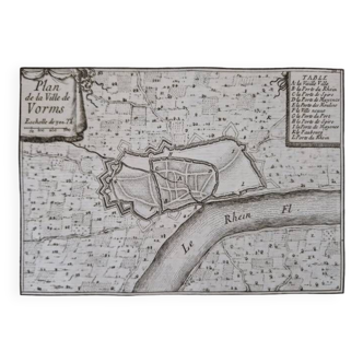 17th century copper engraving "Plan of the town of Vorms" By Pontault de Beaulieu