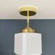Suspension / plafonnier globe vintage carré en opaline blanche
