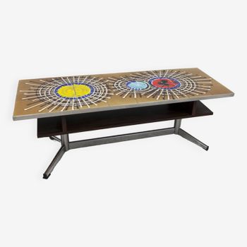 Table basse 1970 céramique double plateaux 122x46 cm