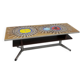 Coffee table 1970 ceramic double tops 122x46 cm