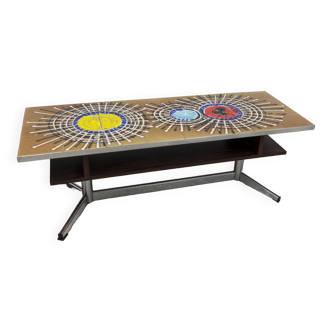 Table basse 1970 céramique double plateaux 122x46 cm