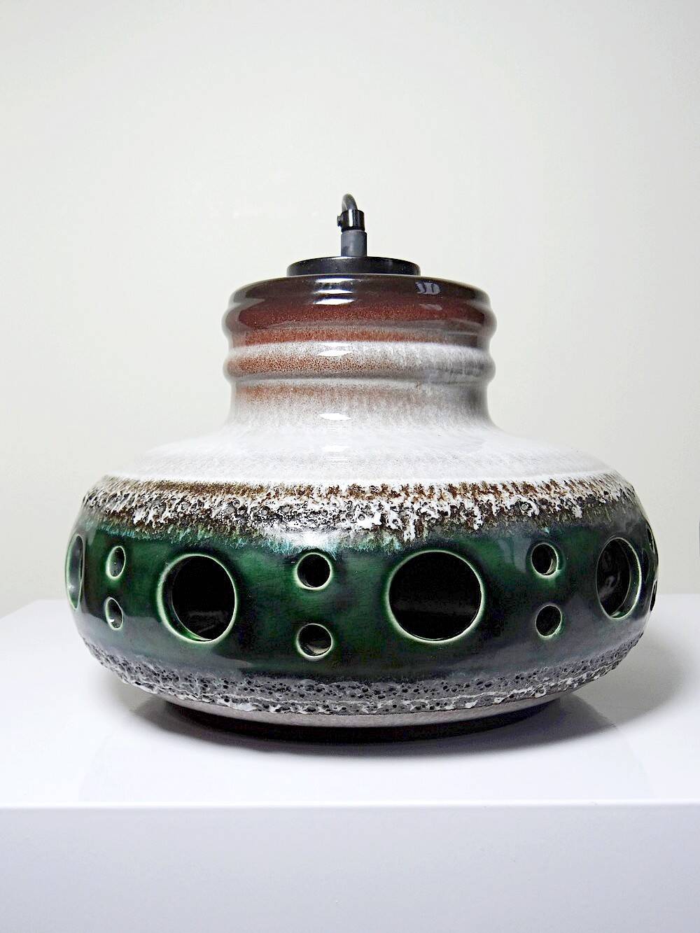 Pair of large Herda pendant lights in glazed ceramic, 1970s