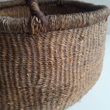 Antique leather wicker basket with handle