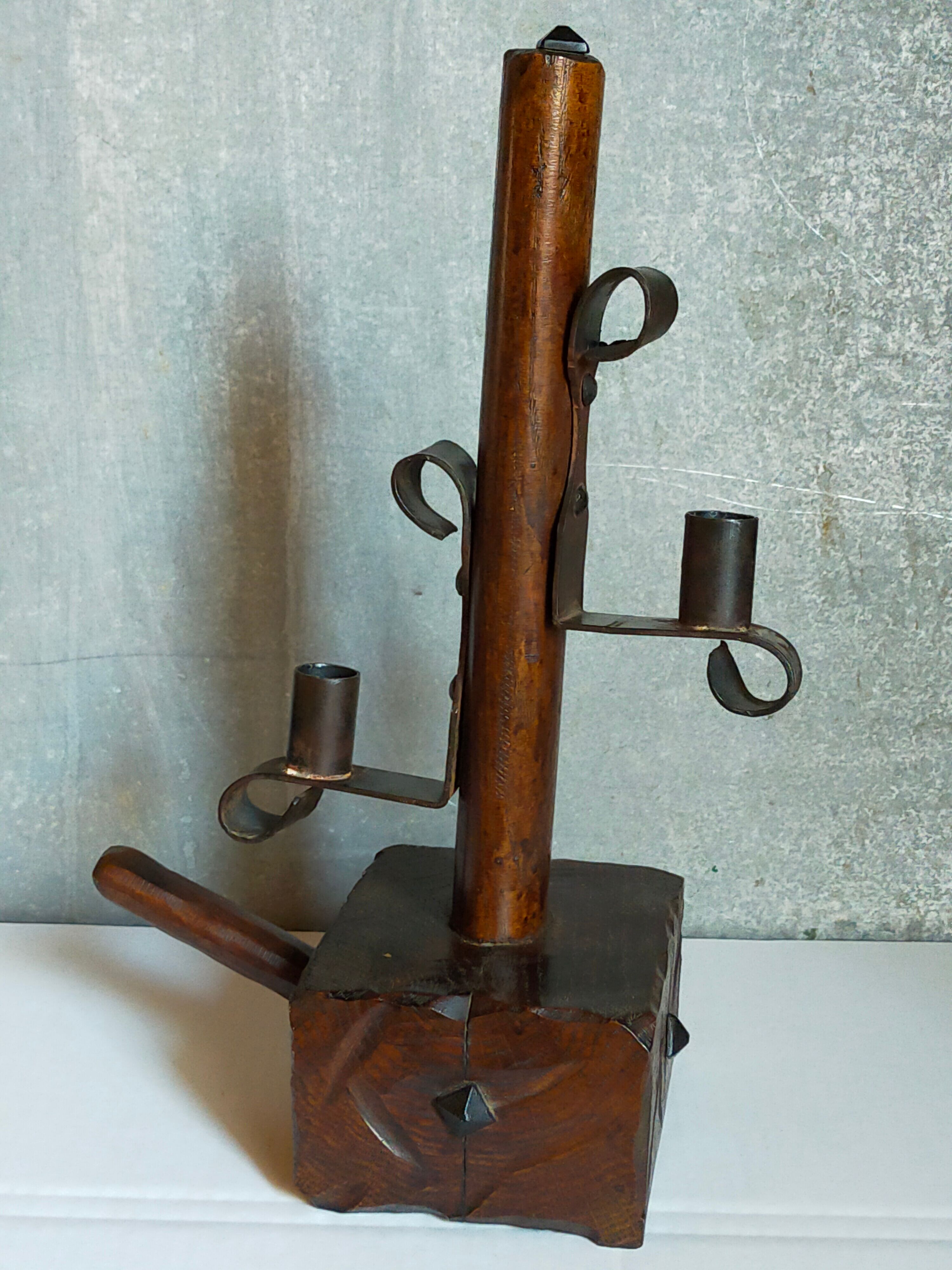 Rustic candle holder Art-popular solid wood and vintage wrought iron