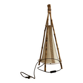 lampe vintage Mid-Century en bambou et rotin,  par Louis Sognot, 1950s