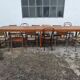Old country farmhouse table of 3m50 for 12 people with rustic fir spacers