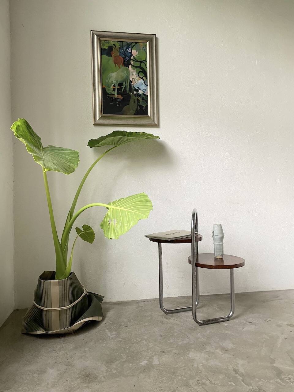 Sellette console art déco Bauhaus bois et chrome