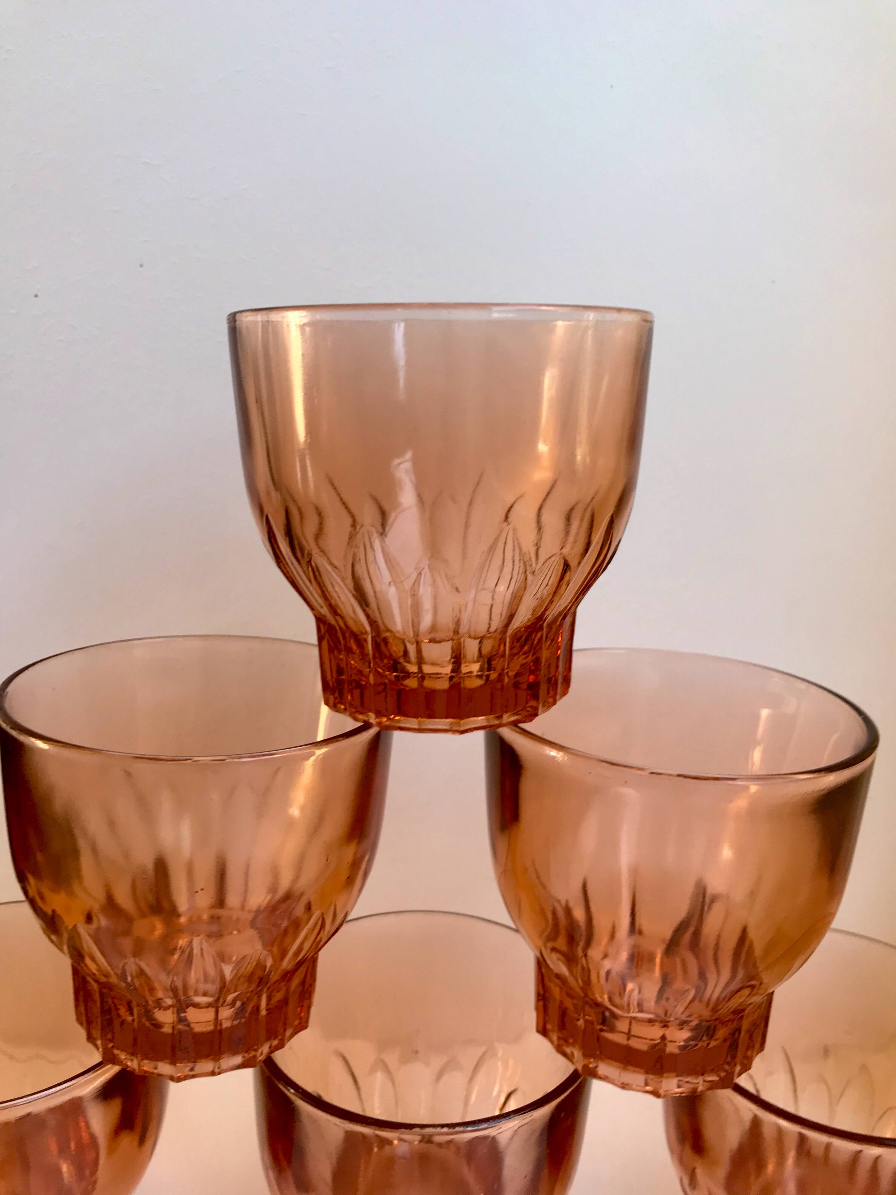 Set of 6 large pink glass water glasses from the 60s