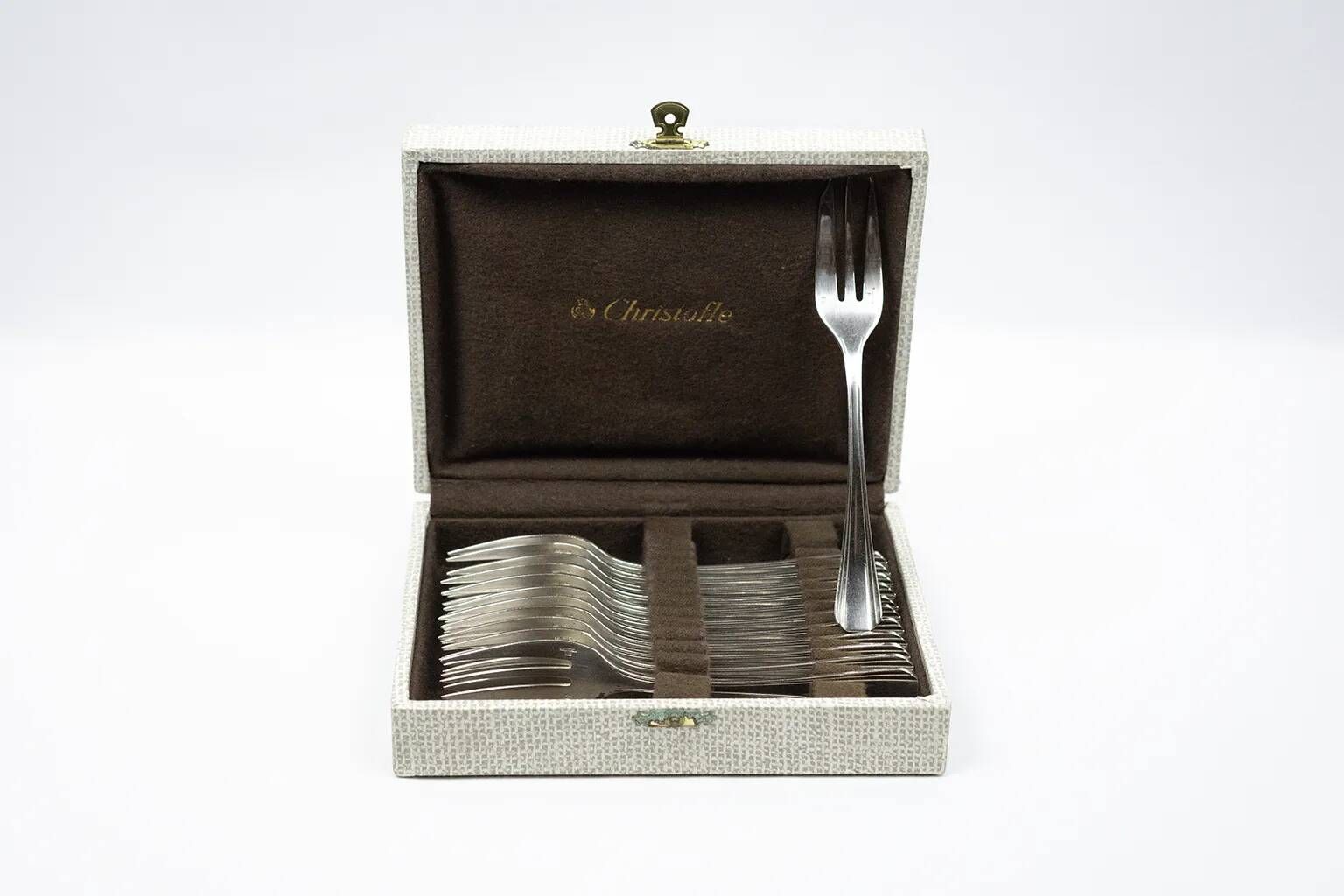 12 dessert forks Christofle Boréal by Luc Lanel, silver-plated metal