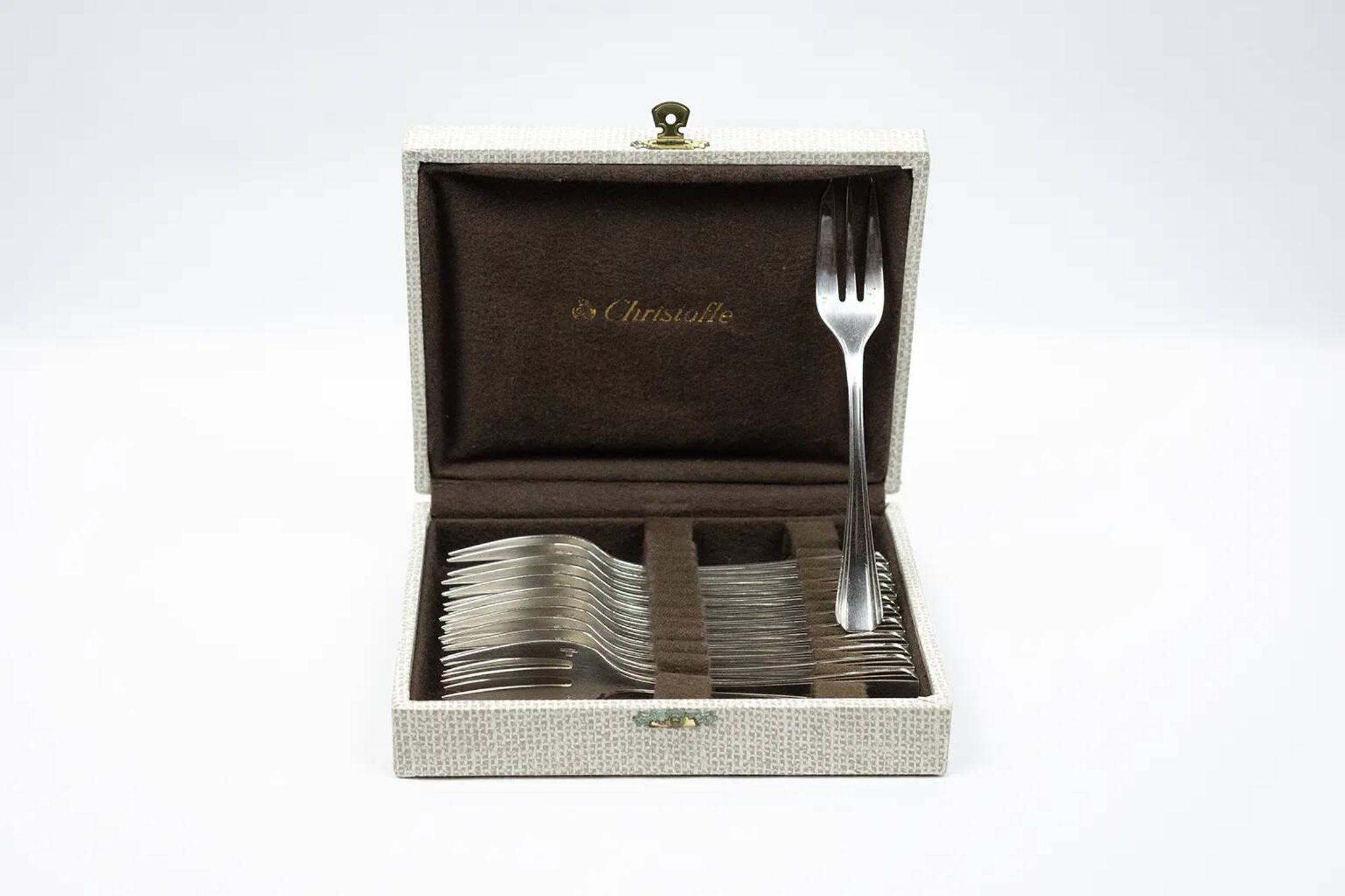 12 dessert forks Christofle Boréal by Luc Lanel, silver-plated metal