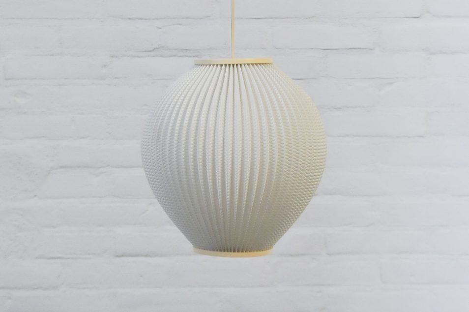 White plastic pendant lamp Pearl Shade by Lars Schiøler 1960