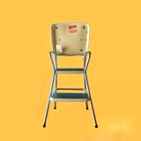 Vintage cosco step stool chair in chrome steel and white skai