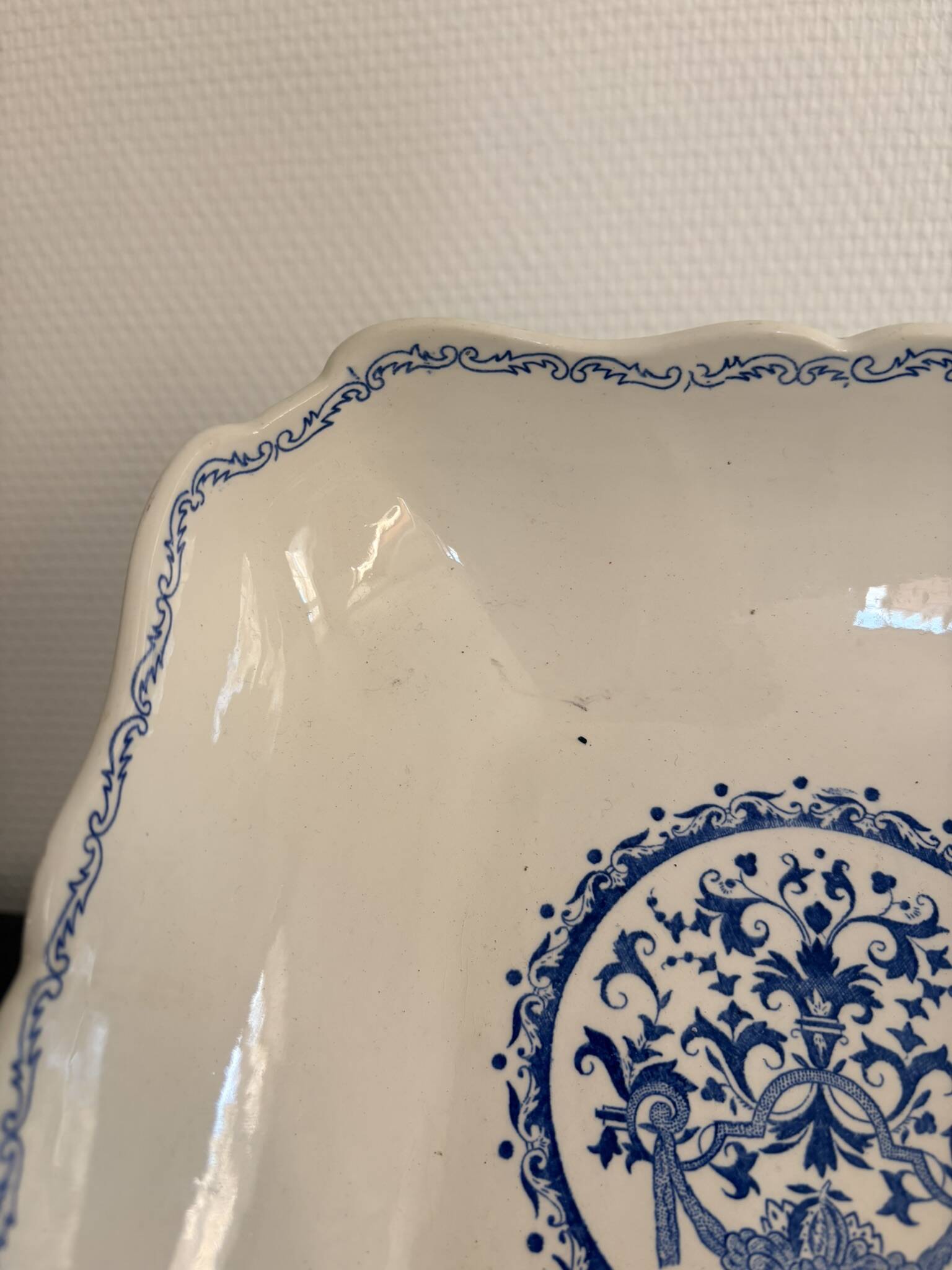 Old Dish Basket Vegetable Dish Earthenware Gien Rouen Renaissance Blue Model