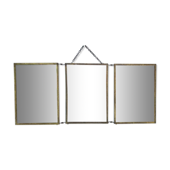 Old barber mirror triptych brass