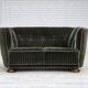 1960s, Danish 2-seater curved sofa, furniture velour, oak wood.