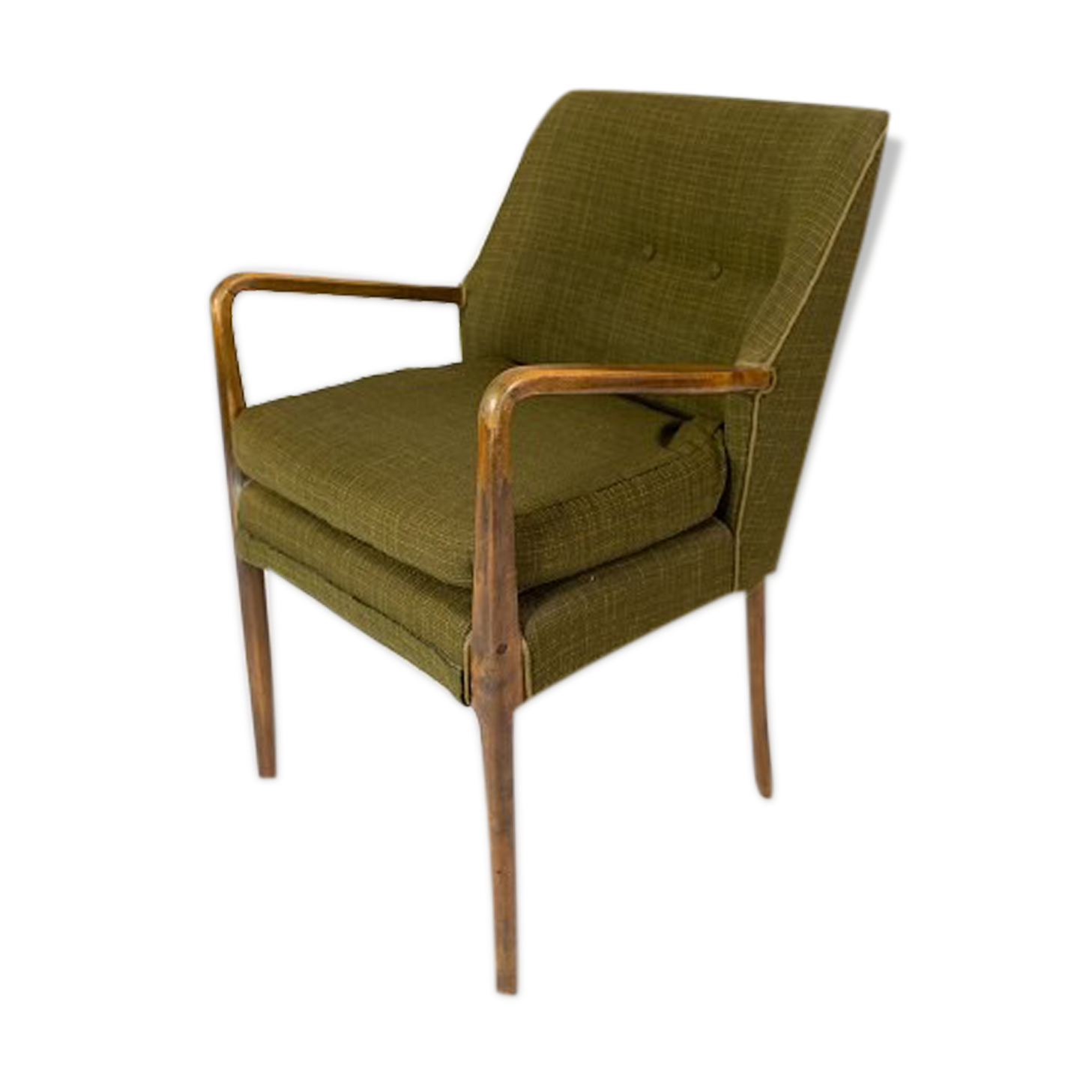 Armchair in birch and orginal dark green fabric of danish design from the 1950