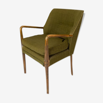 Fauteuil en bouleau et tissu vert 1950