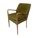 Armchair in birch and orginal dark green fabric of danish design from the 1950