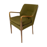 Fauteuil en bouleau et tissu vert 1950