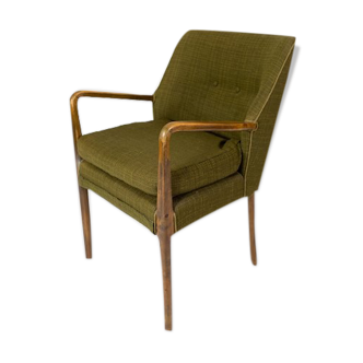 Armchair in birch and orginal dark green fabric of danish design from the 1950