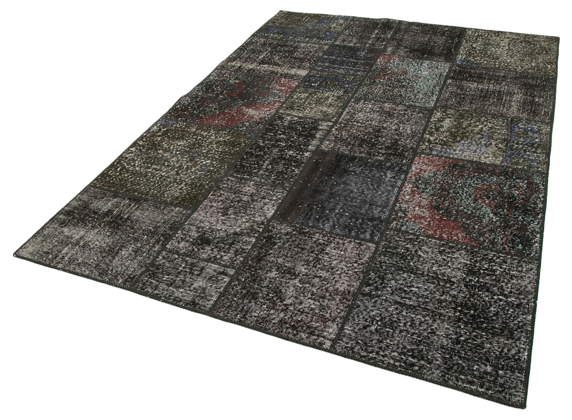 Hand-Knotted Oriental Overdyed 173 cm x 243 cm Black Patchwork Carpet