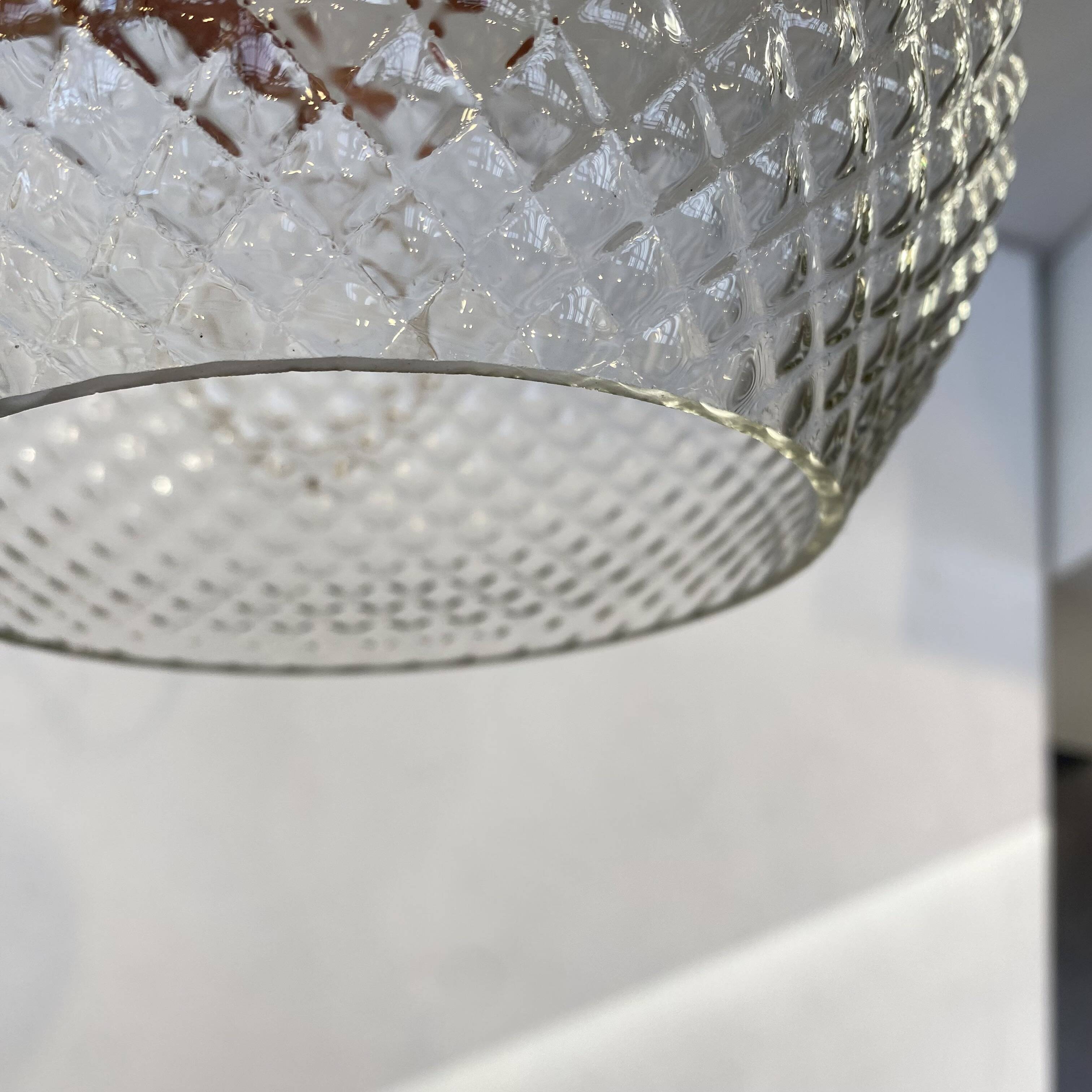 Large vintage pendant light in molded pressed glass