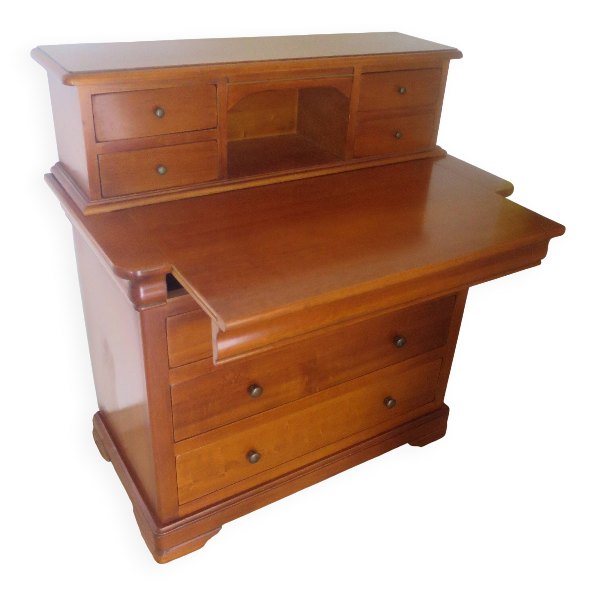 Vintage commode secretary dressing table sliding top 7 drawers cherry wood