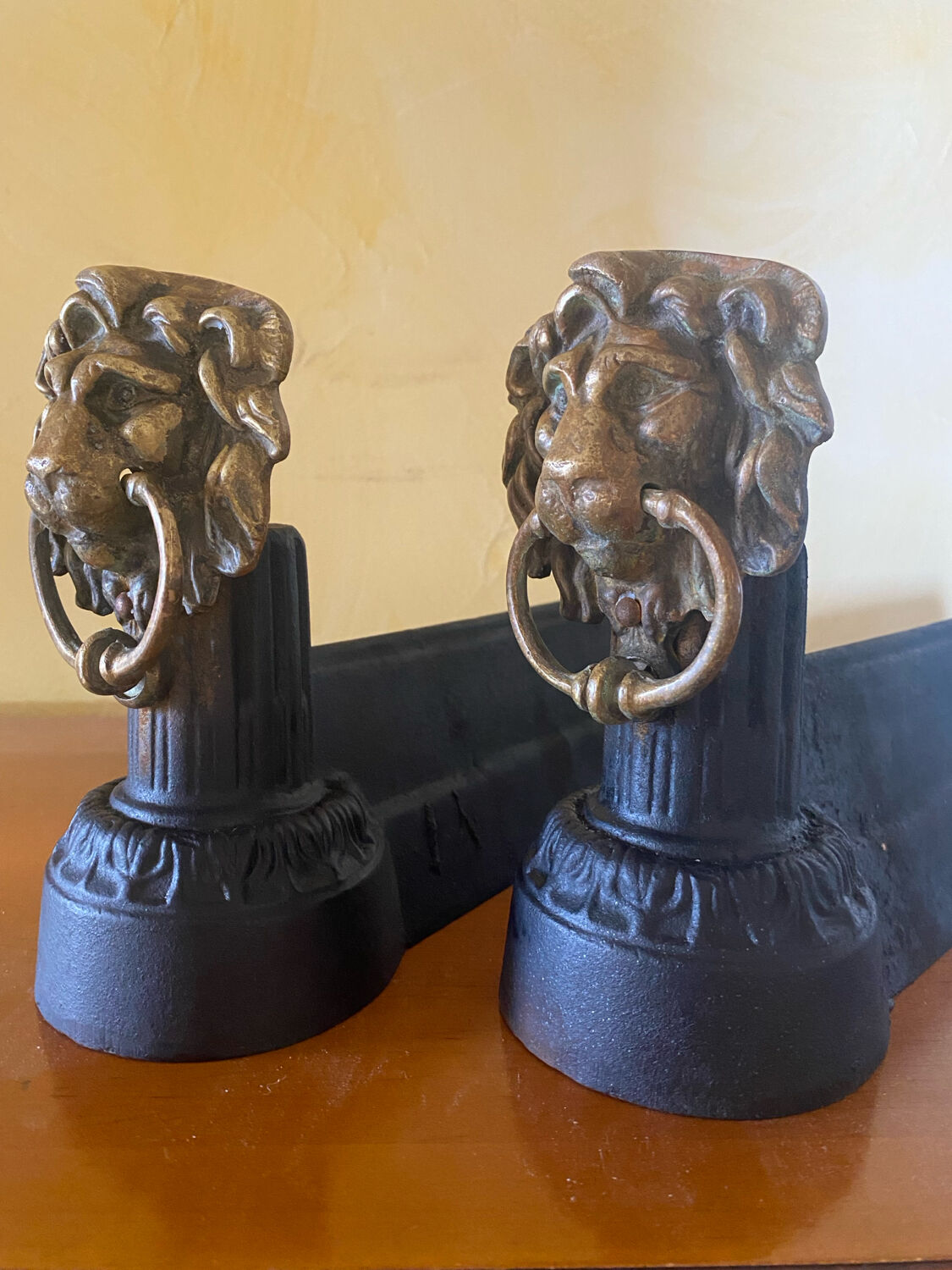 Fireplace - 1900-1910 pair of cast iron andirons